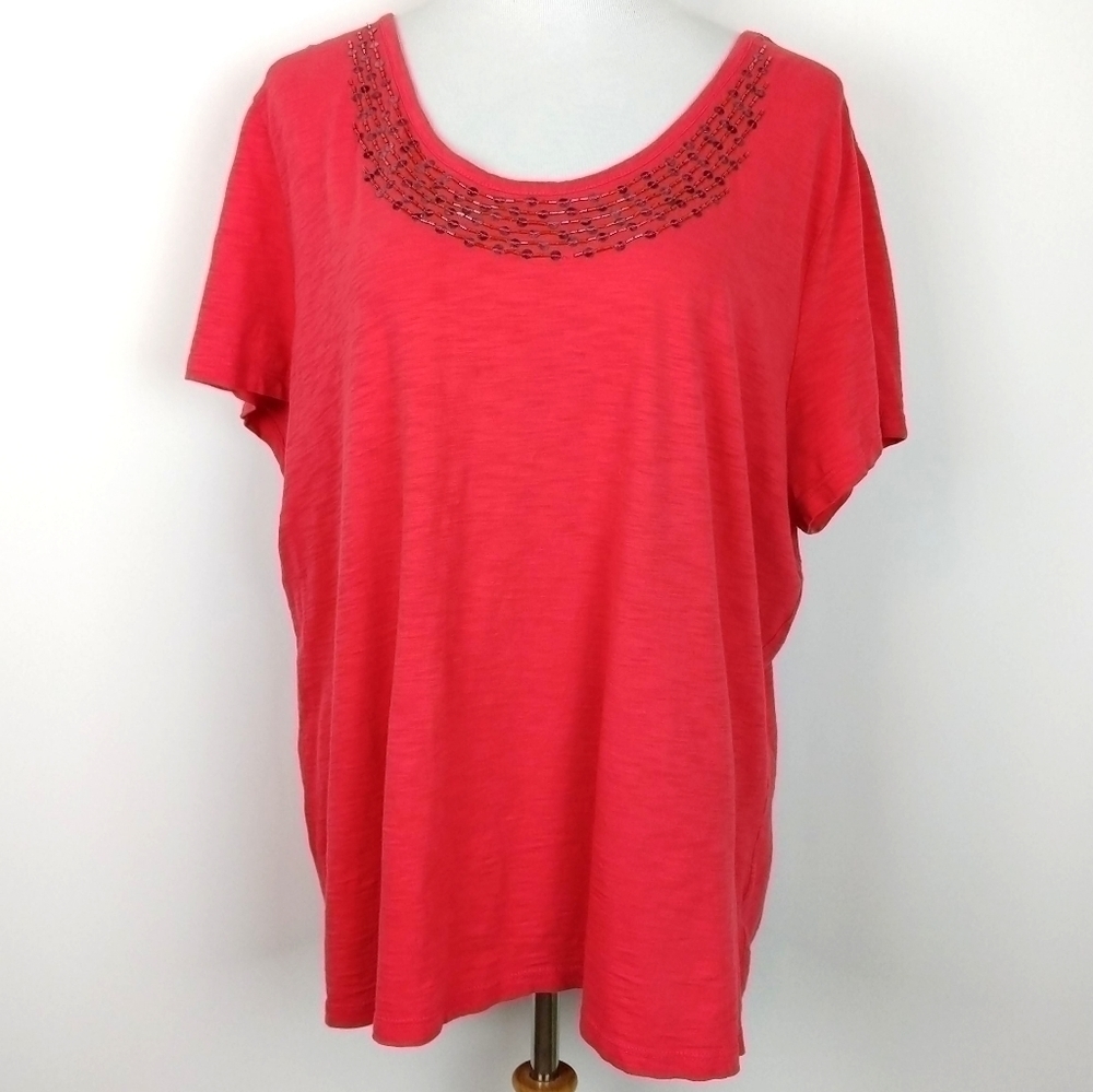 St. John's Bay Coral Short Sleeve Top | sz 2X